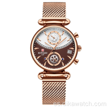 Recompensa relojes de mujer moda oro rosa reloj femenino reloj de cuarzo de negocios reloj de pulsera impermeable de acero inoxidable para mujer Relojes